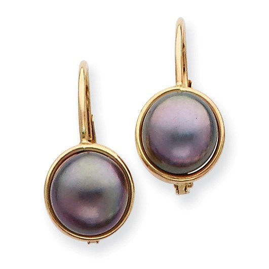 14k 6-7 mm Black Cultured Button Pearl Leverback Earrings 14k 6-7 mm Black Cultured Button Pearl Leverback Earrings